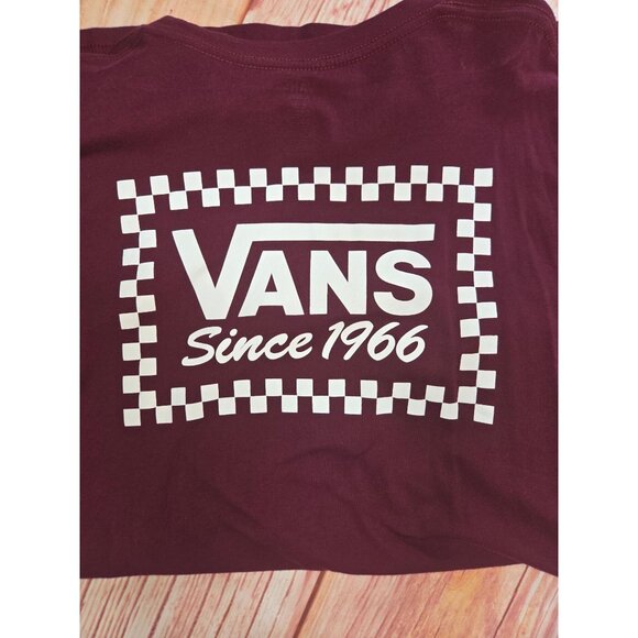 Vans Burgundy Long Sleeve T-Shirt XL 100% Cotton Checkerboard Logo - Picture 6 of 7